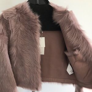 VINCE Pink Cropped Shearling Fur Jacket Small S